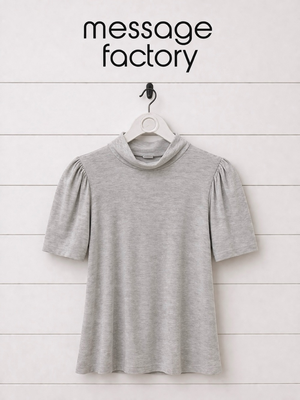 MESSAGE FACTORY light grey mock neck puff sleeve top – size S